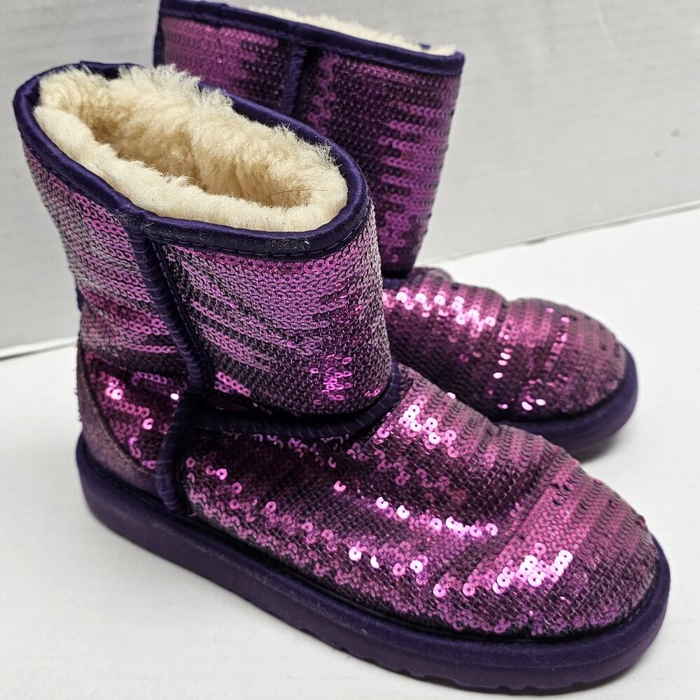 Girls UGG Limited Edition Purple Pink Dark Sequin Short Pull On Kid Boots  2 32
